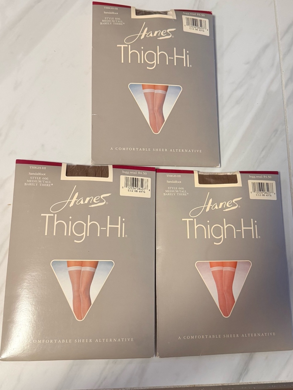 Lot of 3 Hanes Sandalfoot Thigh-Hi Hose BRLY THERE SZ M/T